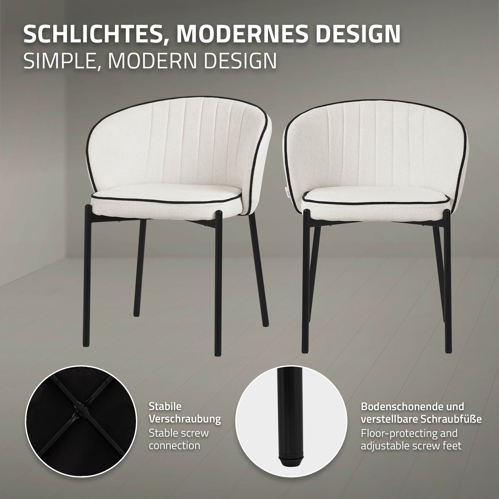 ECD Germany Möbel Lot 2 Chaises Beige Tissu Accoudoirs