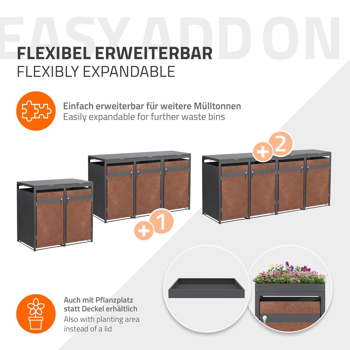 ECD Germany Garten cache-poubelle 4x240L acier effet rouille