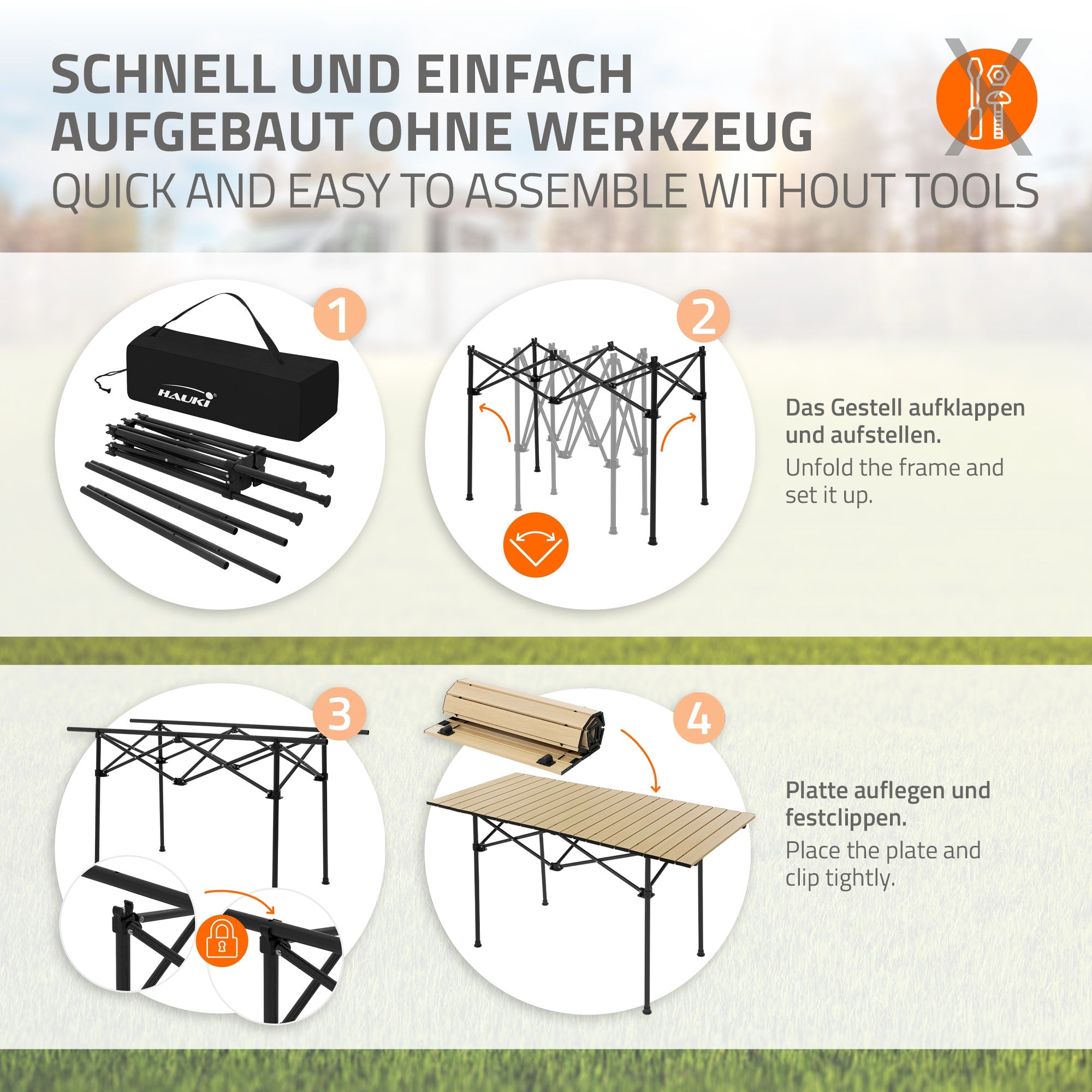ECD Germany Hauki ensemble camping table + 2 chaises noir beige