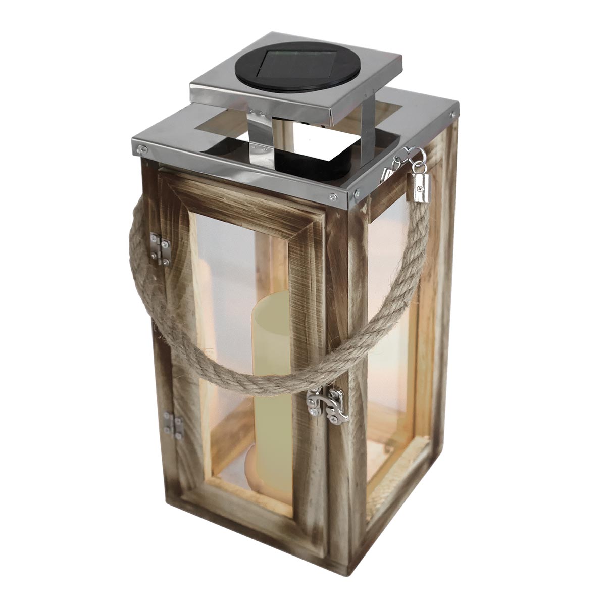 Red Deco Oaky lanterne solaire bois LED bougie blanc chaud