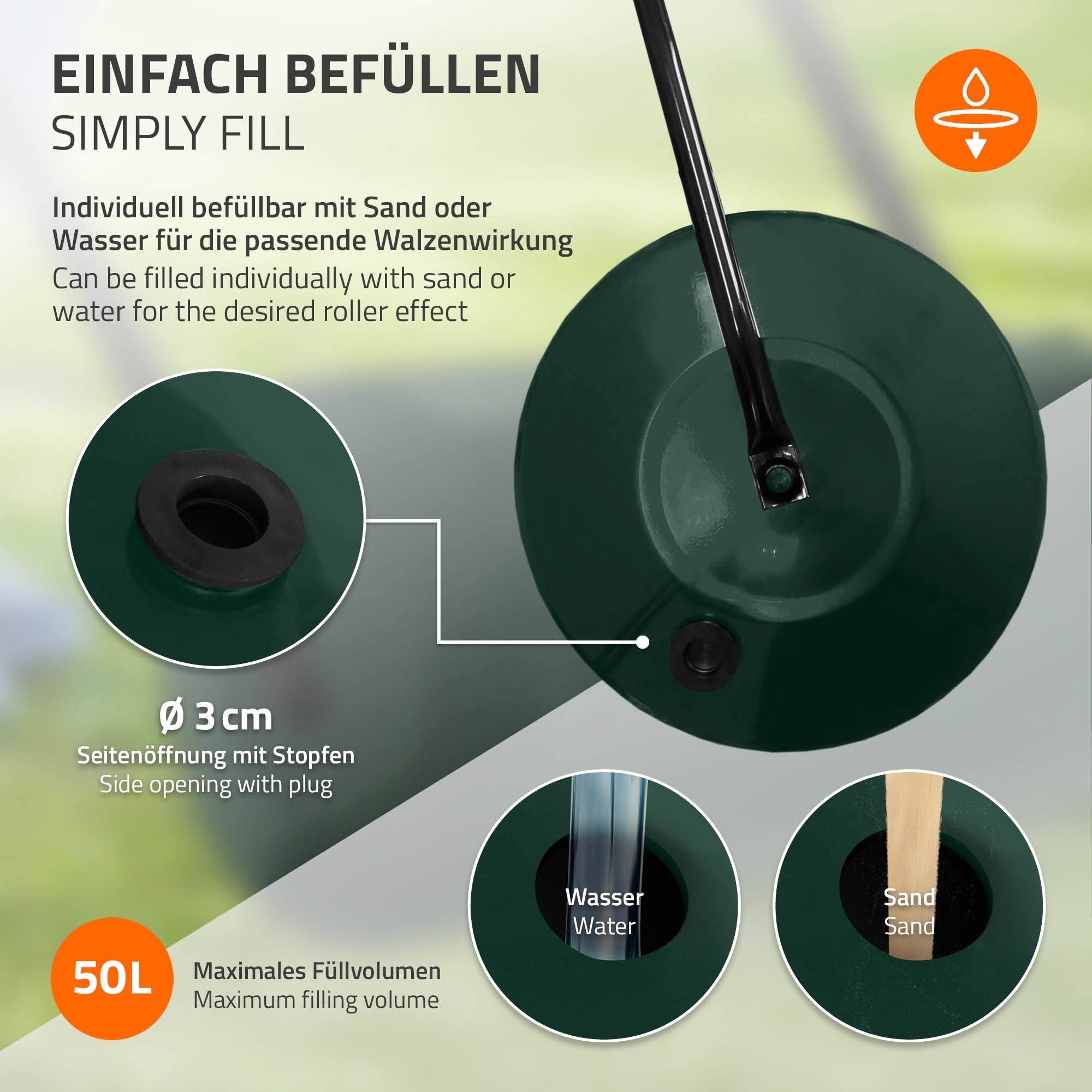 ECD Germany Garten Rouleau gazon 50 L vert 60 cm acier lesté