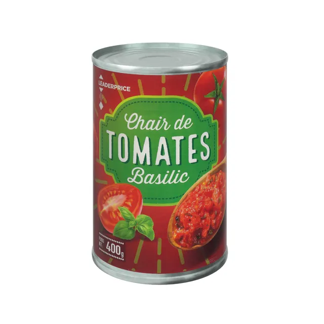Leader Price Chair de tomates basilic 400g conserve