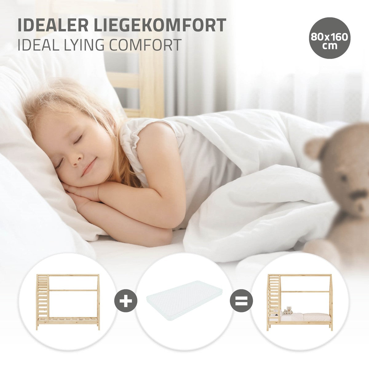 ECD Germany Kinder lit cabane nature 80x160 cm pin