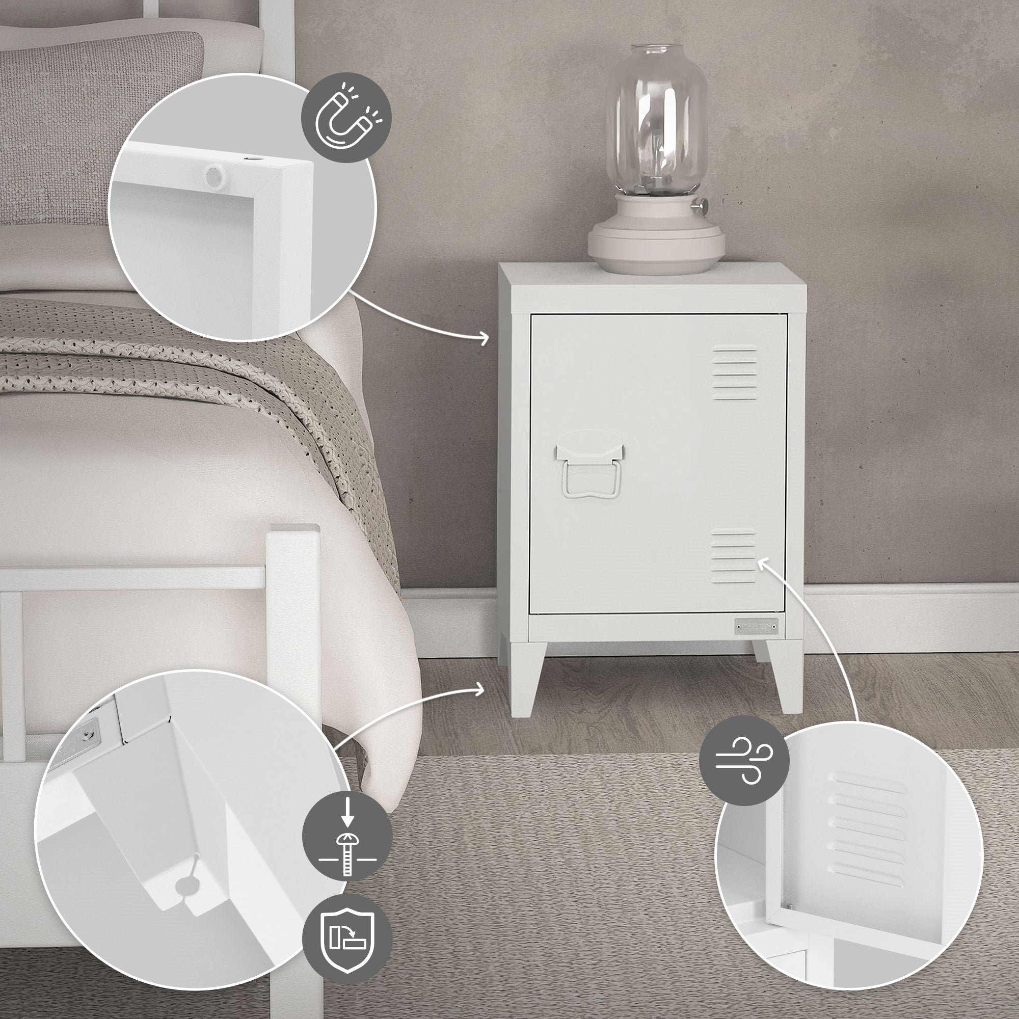 ECD Germany ML Design chevet blanc 40x30x58 cm acier