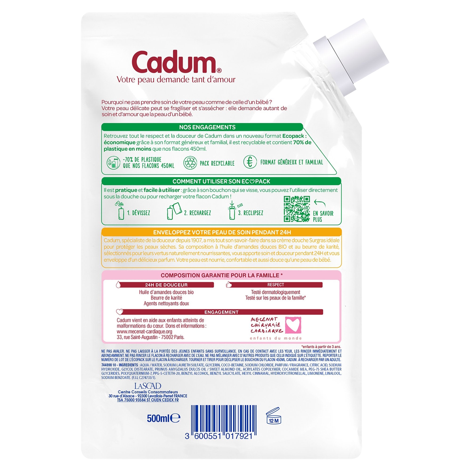 Cadum Surgras recharge écopack gel douche beurre de karité