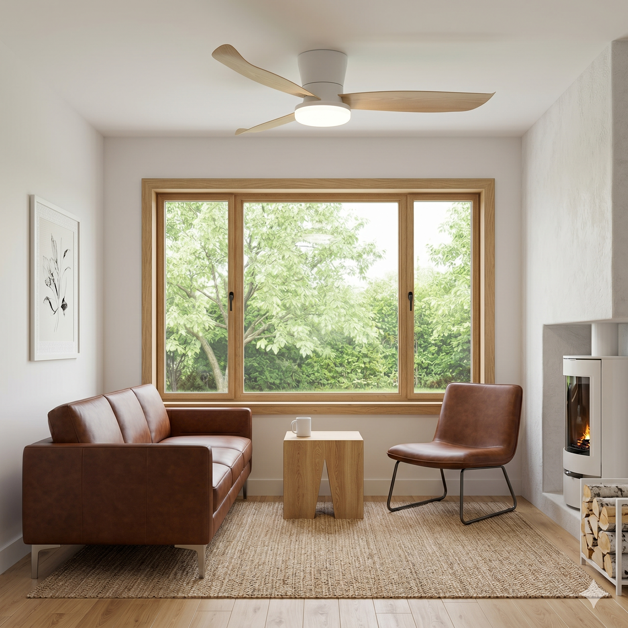 Boreal ventilateur plafond 107cm LED 2100lm blanc bois télécommande