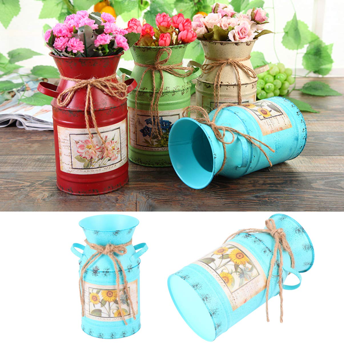 Milisten Home & Kitchen vase seau galvanisé bleu ciel 1 pièce