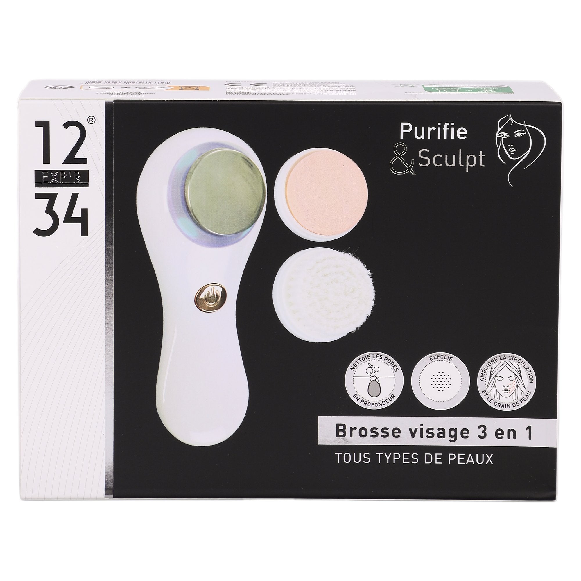 Brosse visage 3-en-1 nettoyante exfoliante grain de peau