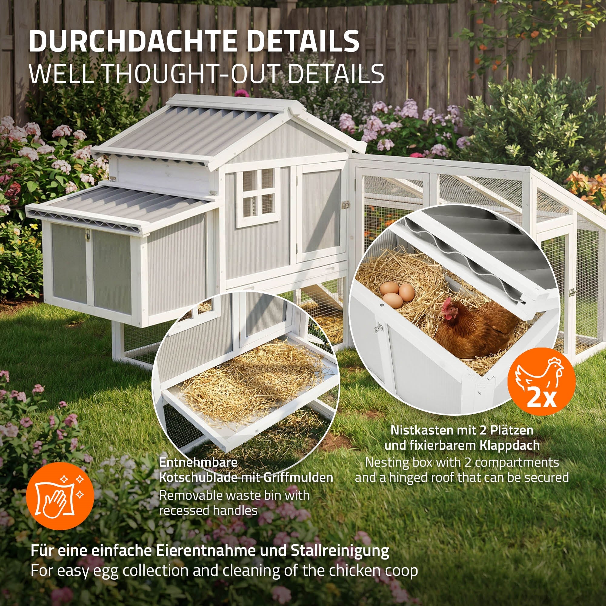 ECD Germany Garten poulailler bois XXL 144x176cm enclos