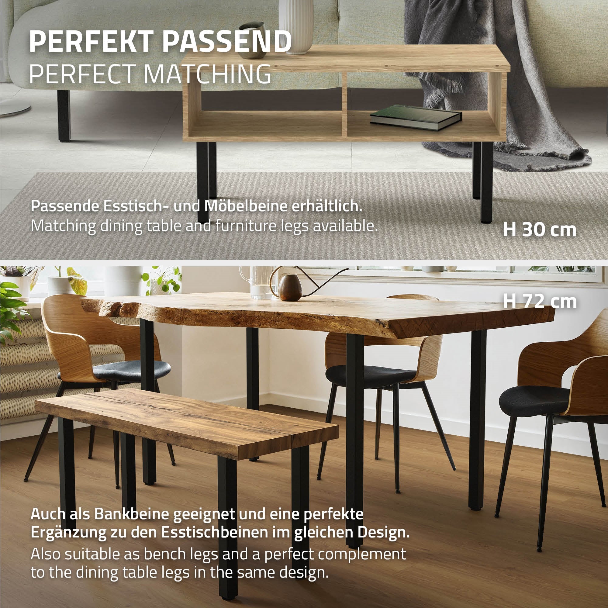 ECD Germany Möbel pieds table acier 42 cm noir lot 4 réglables