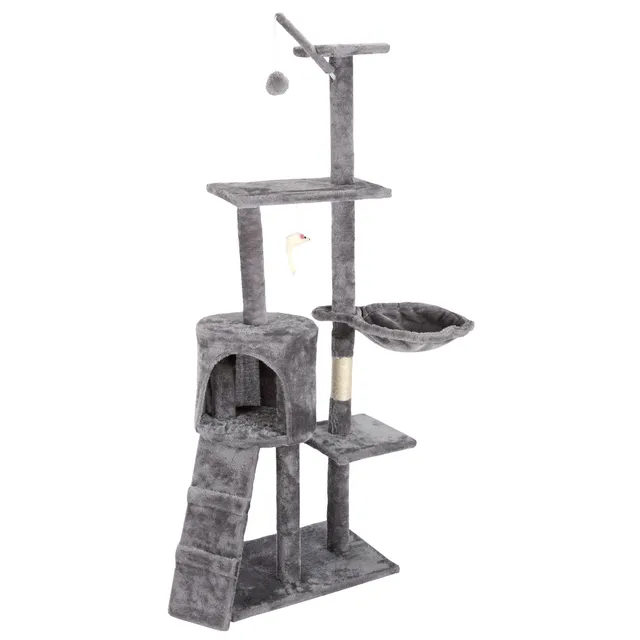 Arbre à chat gris 51x35x138 cm griffoir avec niche