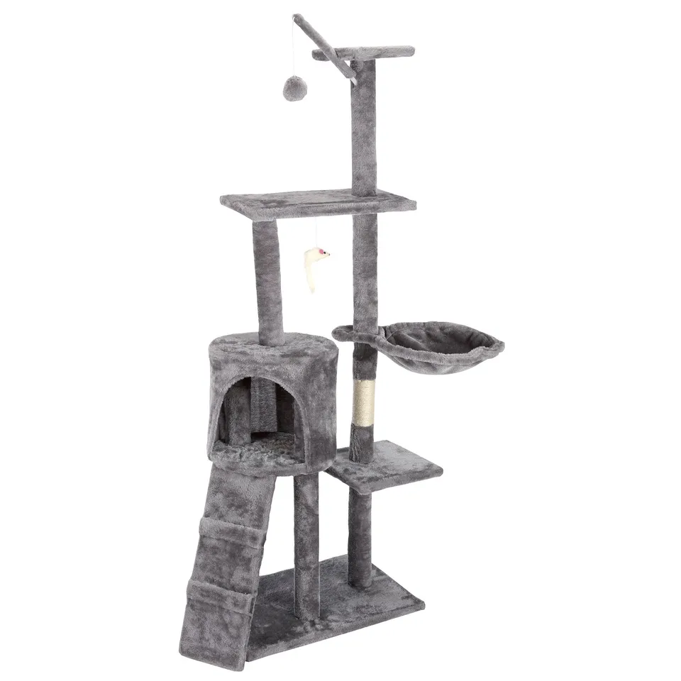 Arbre à chat gris 51x35x138 cm griffoir avec niche