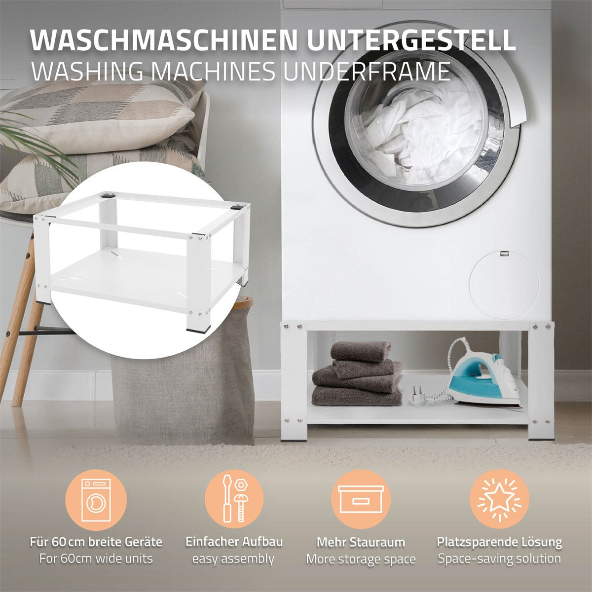 ECD Germany socle lave-linge acier avec rangement 63x54x32 cm