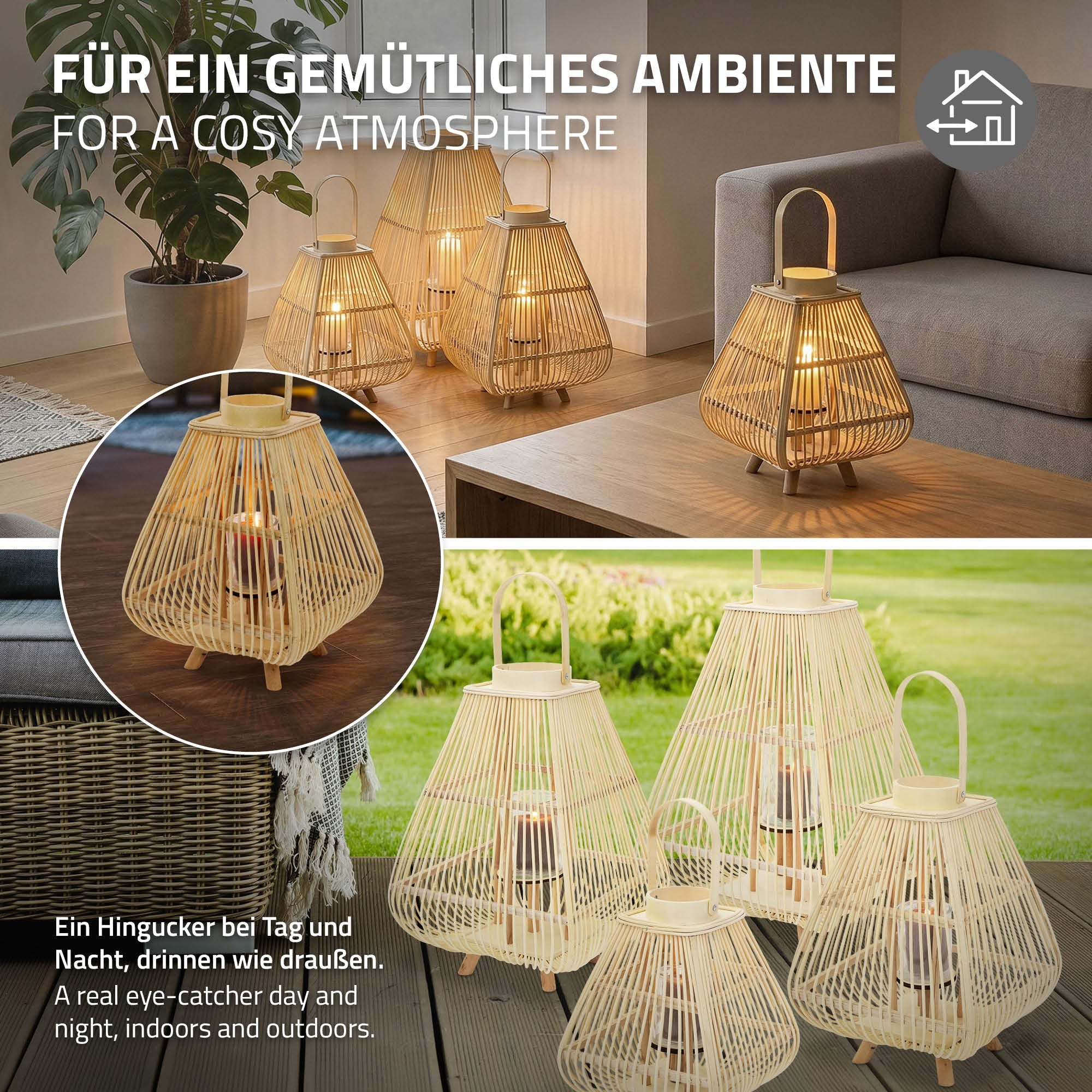 ECD Germany Garten lanterne bambou 55,5 cm avec verre