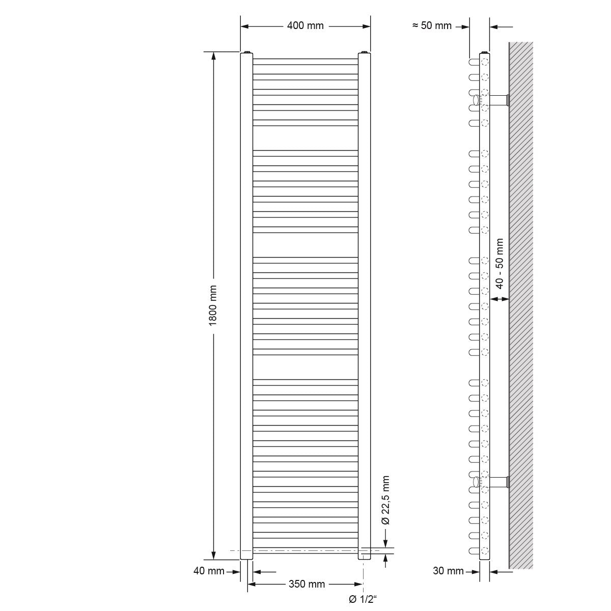 LuxeBath radiateur électrique 400x1800 chromé 900W courbe