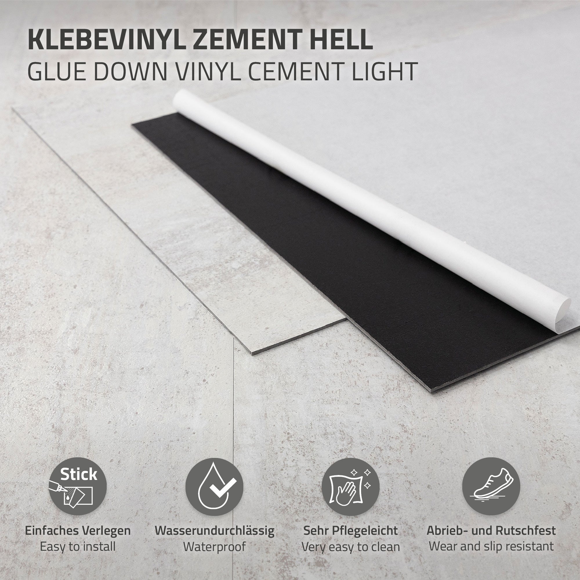 ML-Design Sol Vinyle Adhésif Ciment Clair 72 pcs 13,36m²