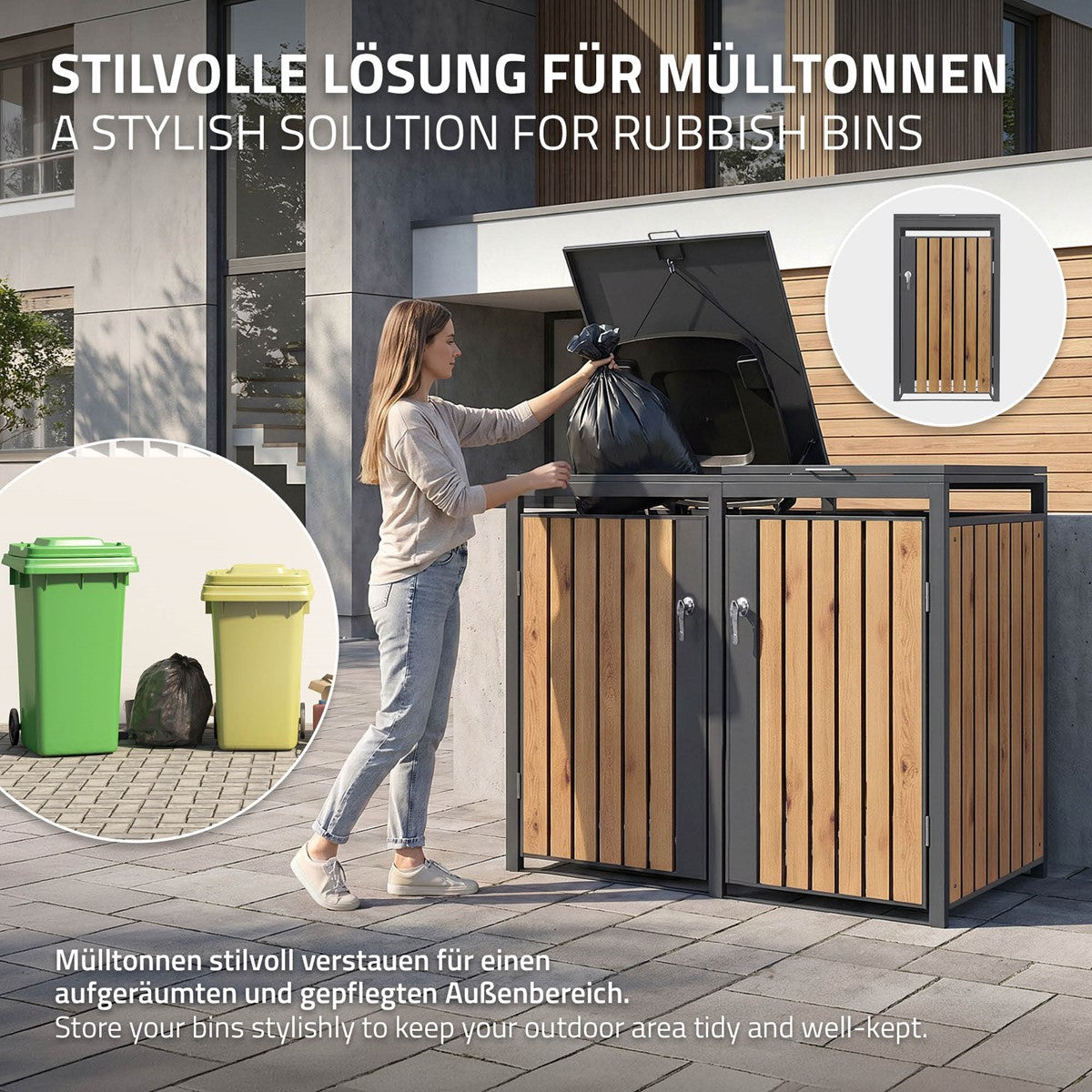 ECD Germany Garten cache poubelle 3x240L 200x80 cm acier chêne