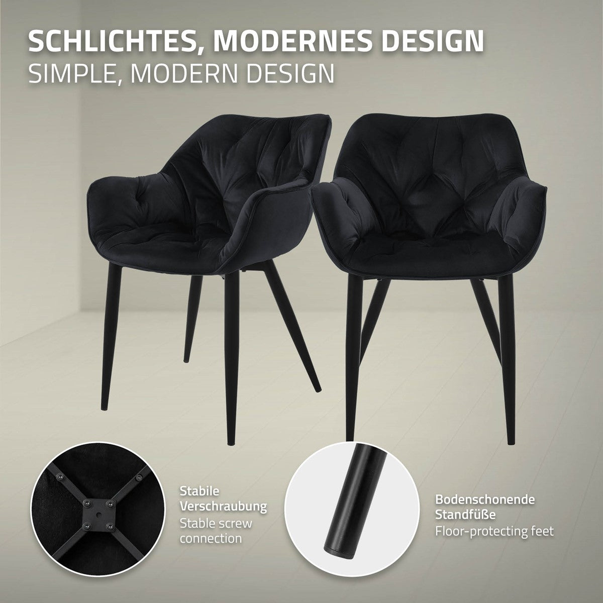 ECD Germany Möbel chaise salle à manger velours noir lot 6