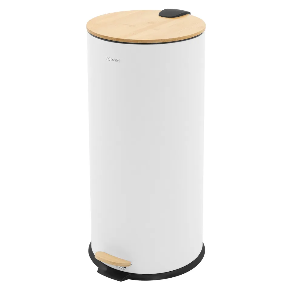 ECD Germany Möbel poubelle à pédale 30L blanche bambou