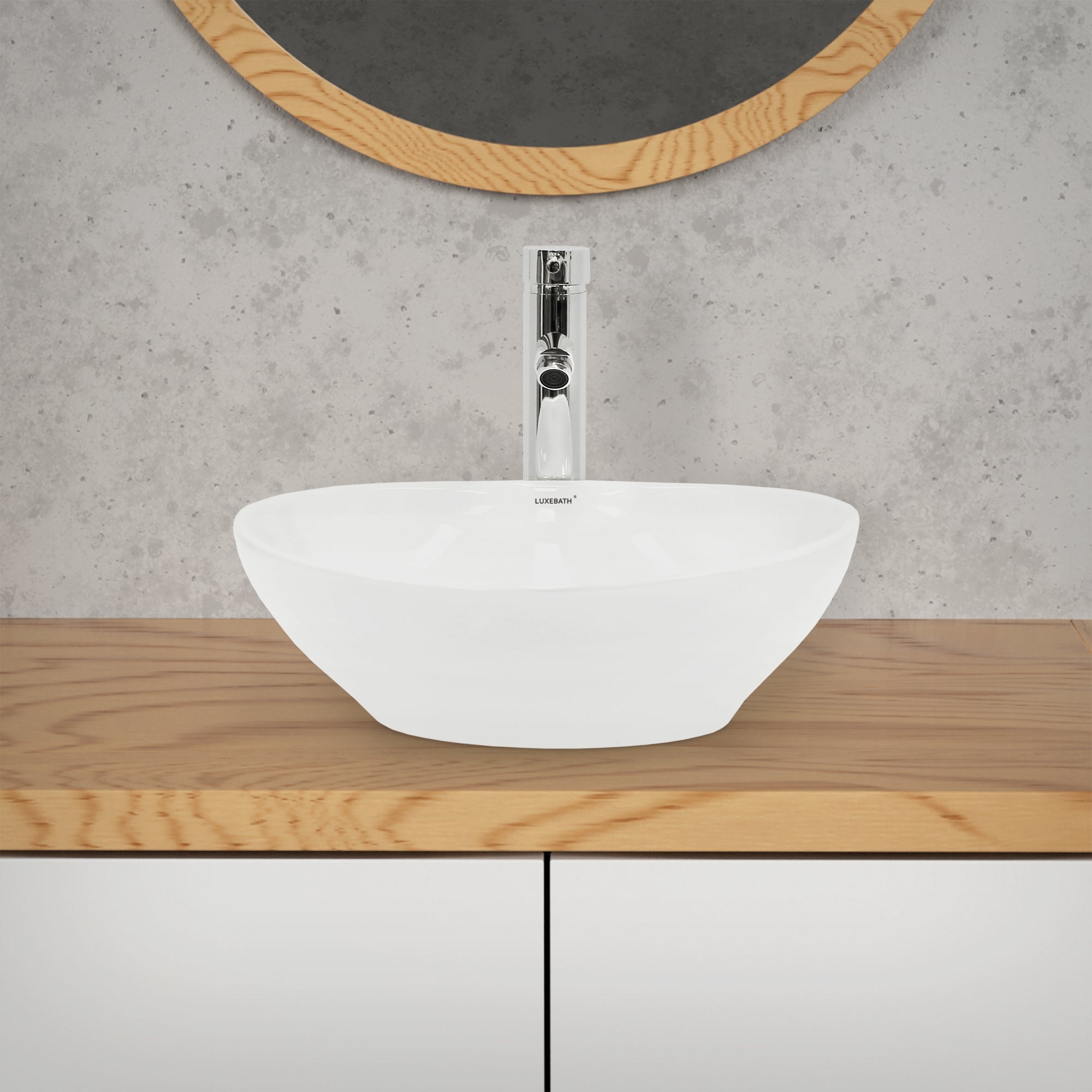 LuxeBath vasque ovale 41x33 blanc céramique à poser sans bonde