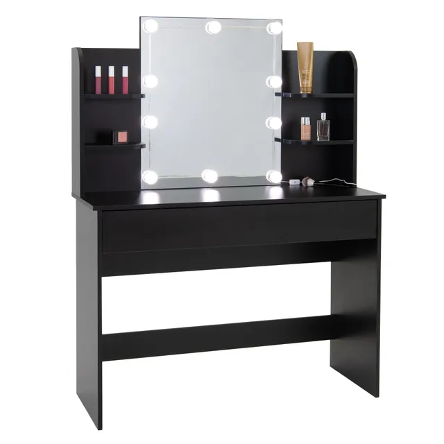 ECD Möbel coiffeuse noire LED 108 cm miroir tiroir