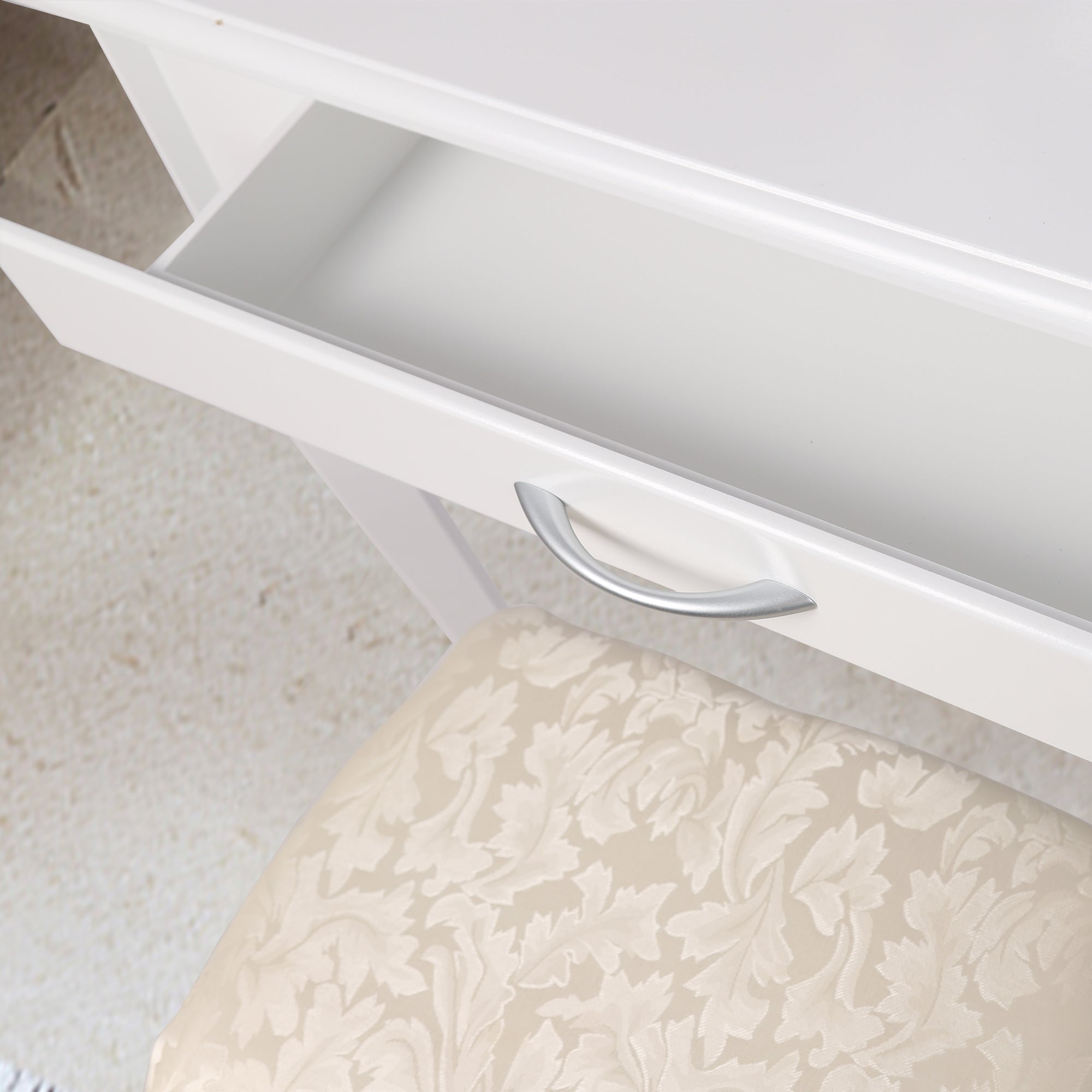 ECD Germany Möbel coiffeuse blanche 75x140x40 miroir 3 tiroirs tabouret