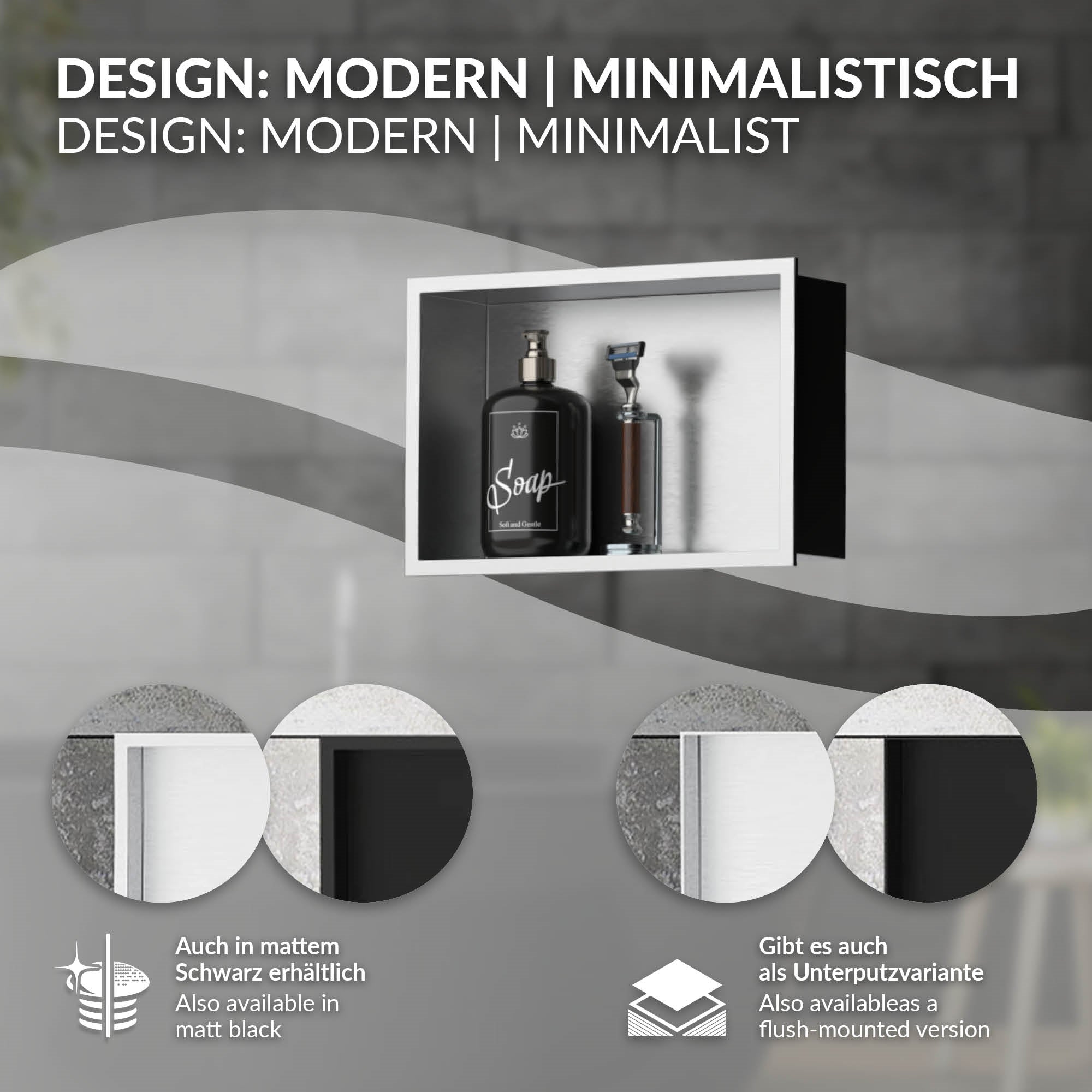 ECD Germany Sanitär niche douche inox noire 30x20x10