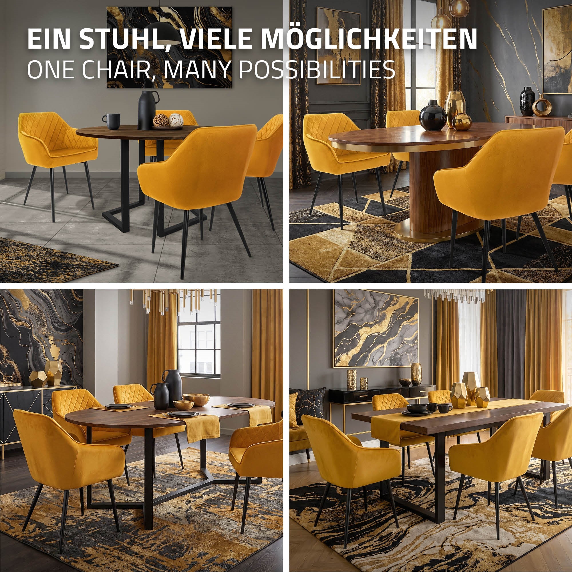 ECD Germany ML-Design chaise velours moutarde 49 cm lot de 2