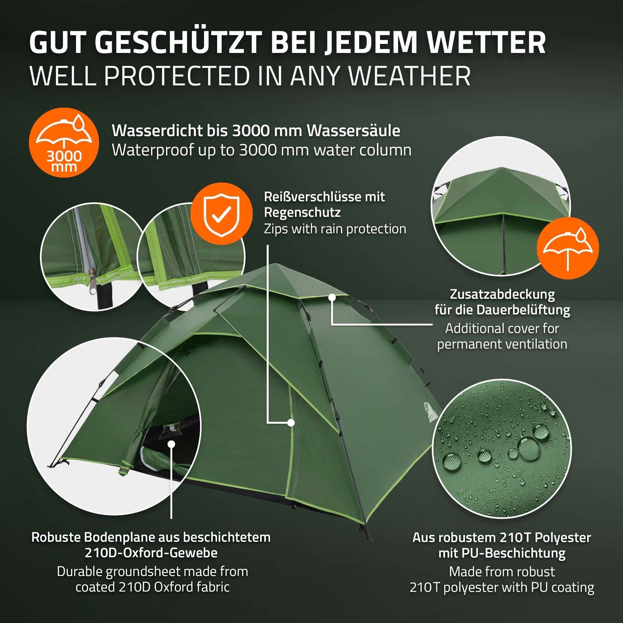 ECD Germany Tente Camping Pop-Up 4 Places Grise Double Paroi