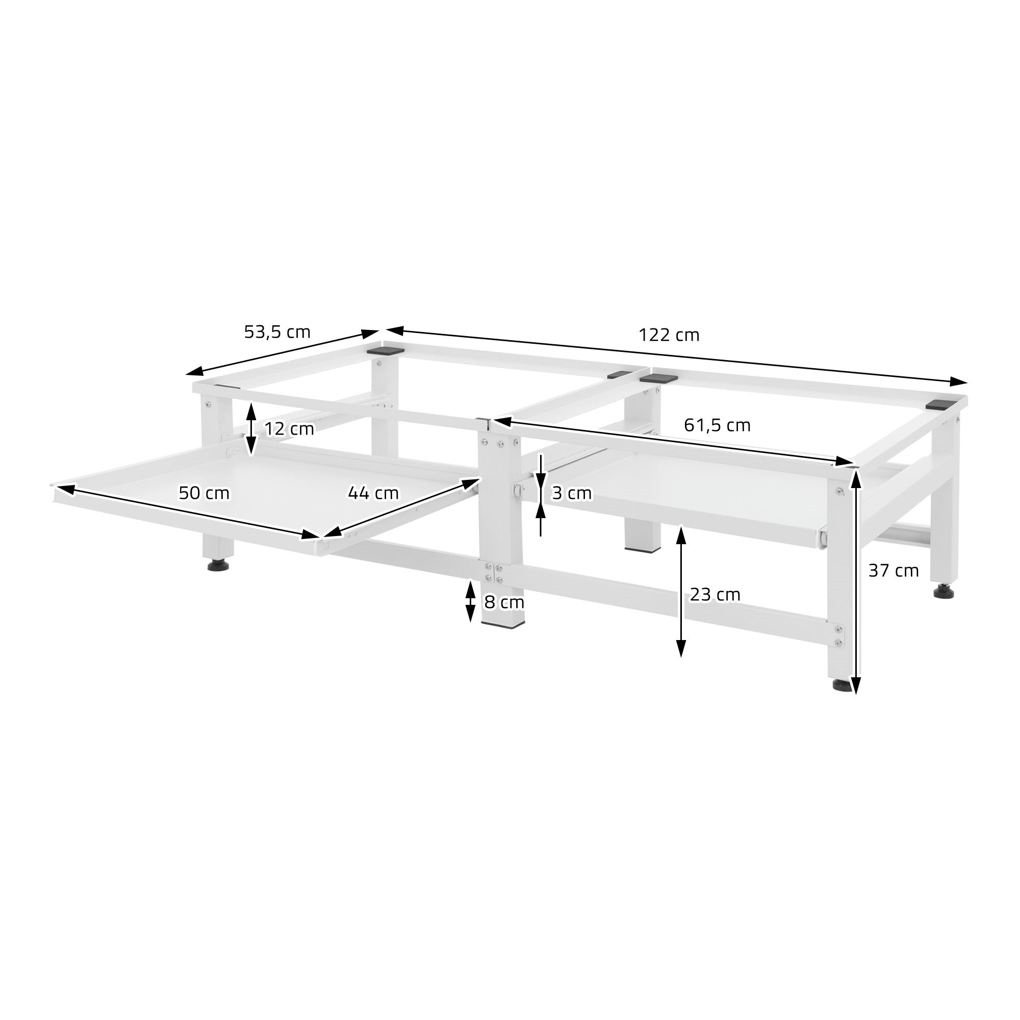 ECD Germany Möbel Socle lave-linge double blanc 122 cm avec tablette