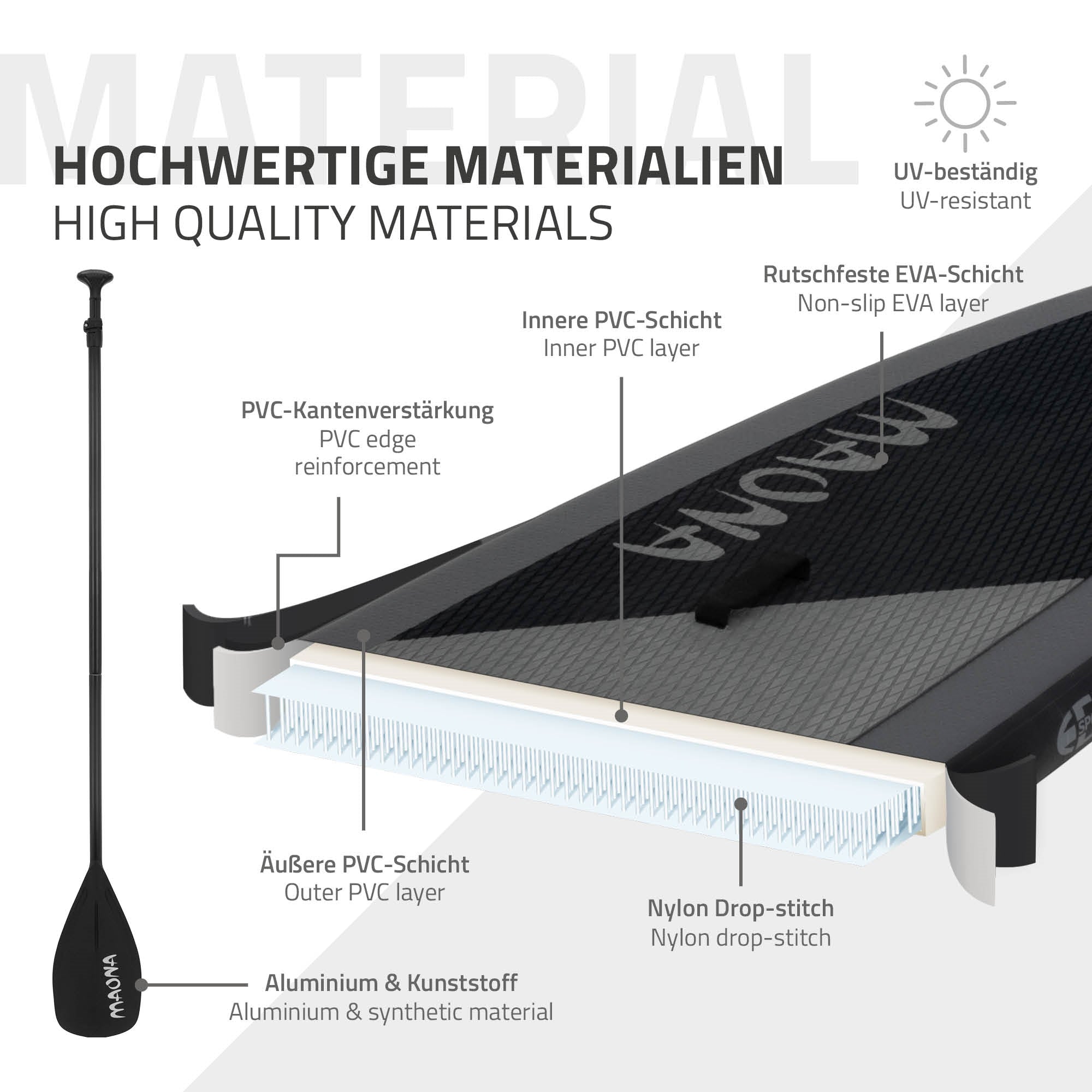 ECD Germany Maona paddle gonflable noir 308 cm + pompe