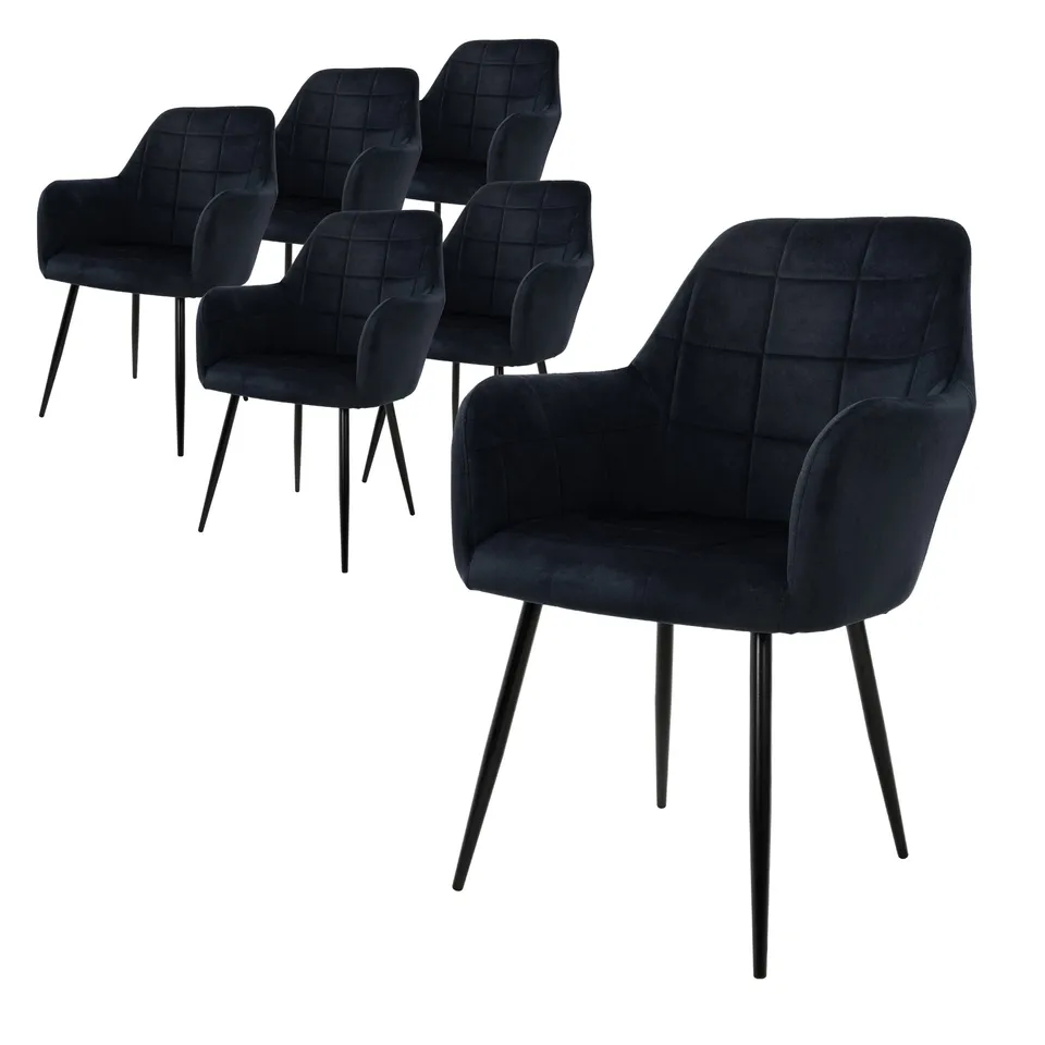 ECD Germany Möbel Chaise velours noir lot de 6 avec accoudoirs