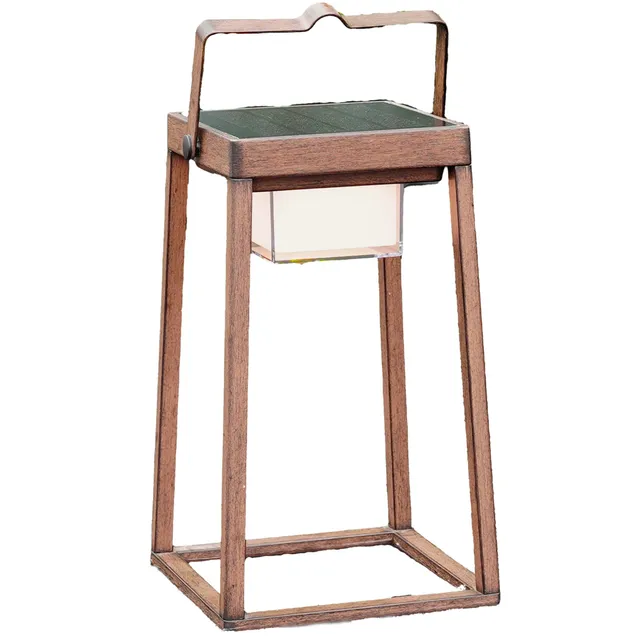 Red Deco Verona lanterne solaire effet bois H30cm blanc chaud