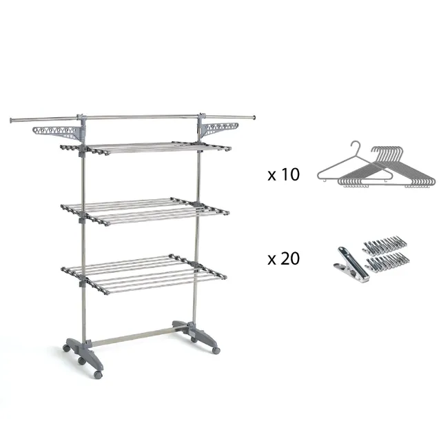 Red Deco Extra 25M séchoir linge 3 niveaux gris inox 30 accessoires