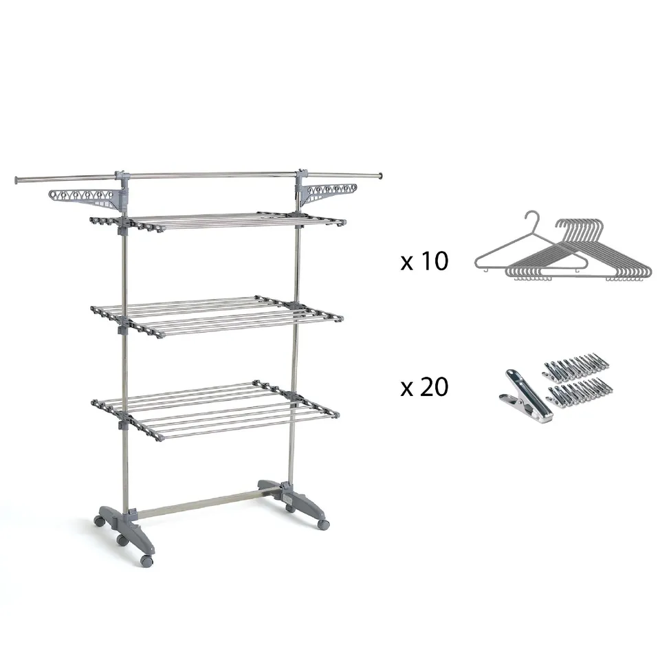 Red Deco Extra 25M séchoir linge 3 niveaux gris inox 30 accessoires