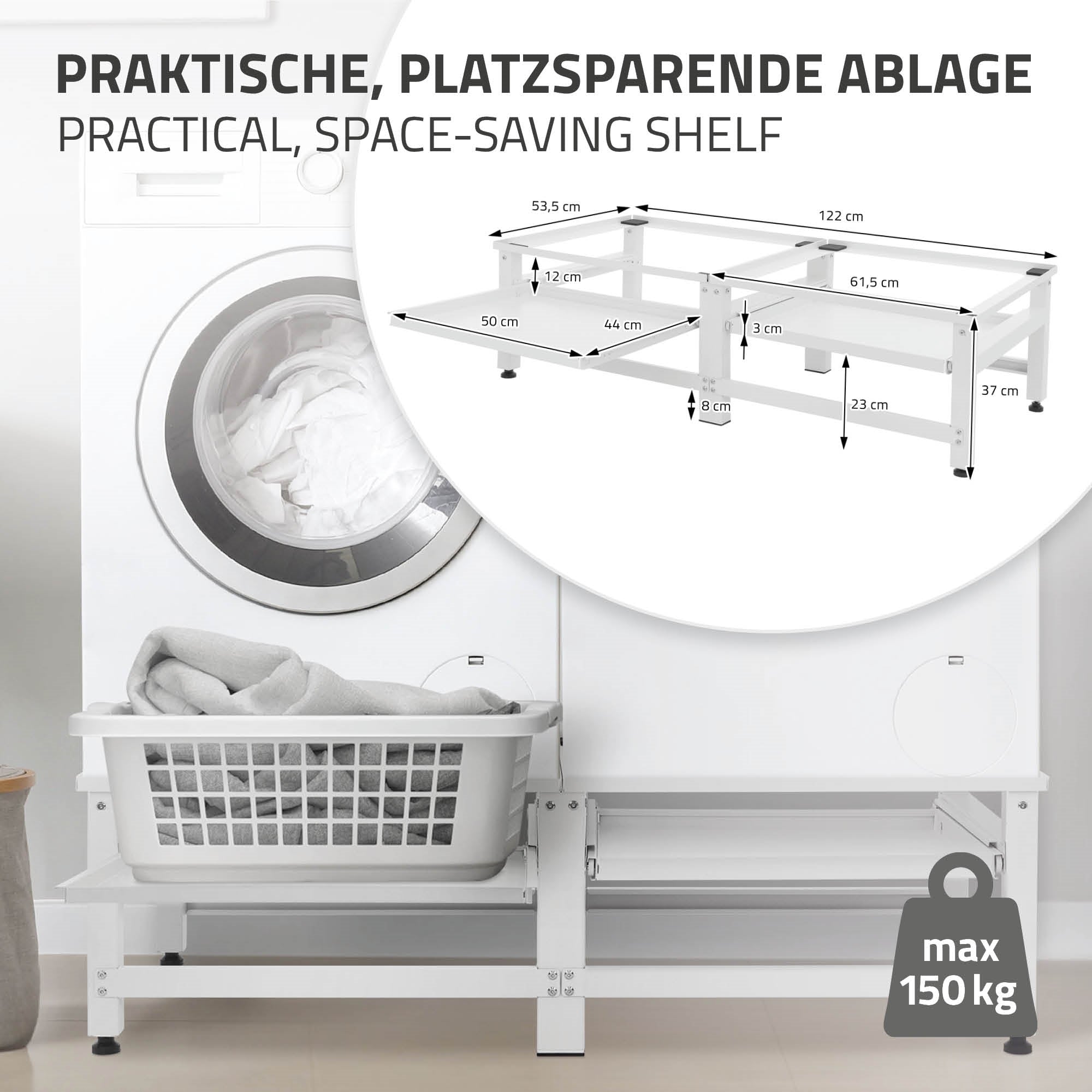ECD Germany Möbel Socle lave-linge double blanc 122 cm avec tablette