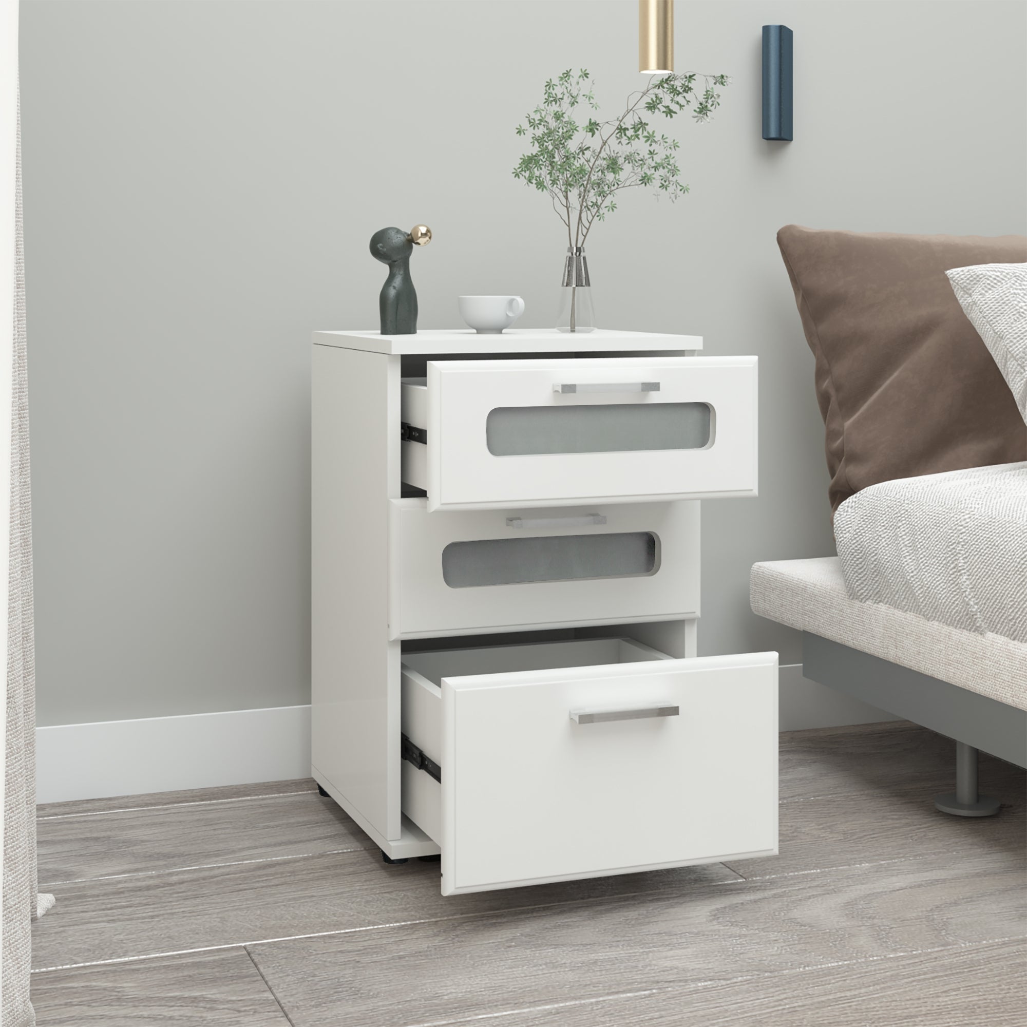 ML-Design Table nuit 3 tiroirs 40x60x38 blanc bois B-Ware