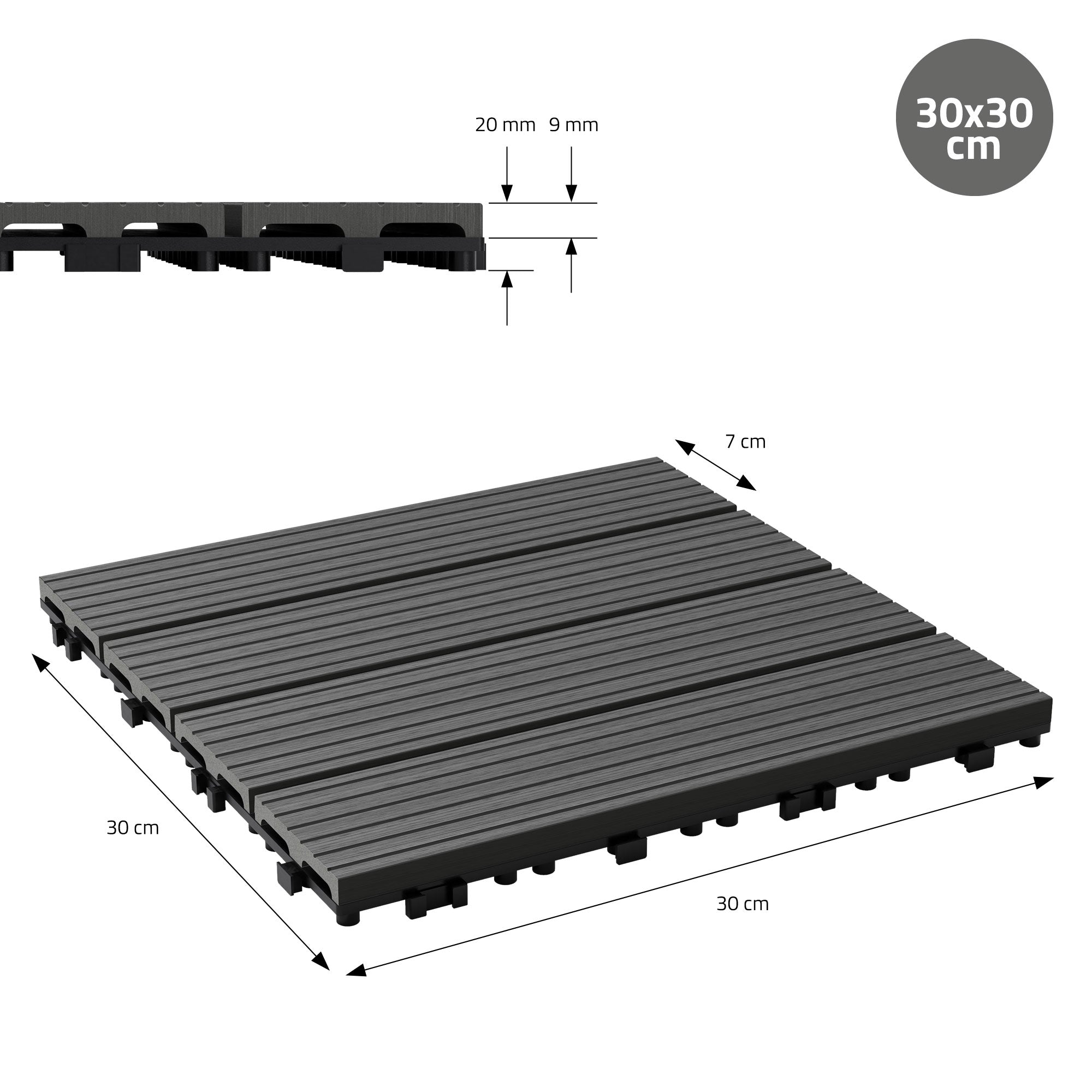 ECD Germany 11 dalles terrasse WPC anthracite 30x30