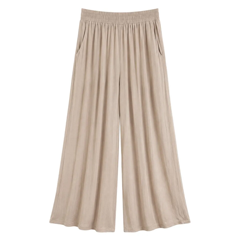 Pantalon large fluide beige femme taille M
