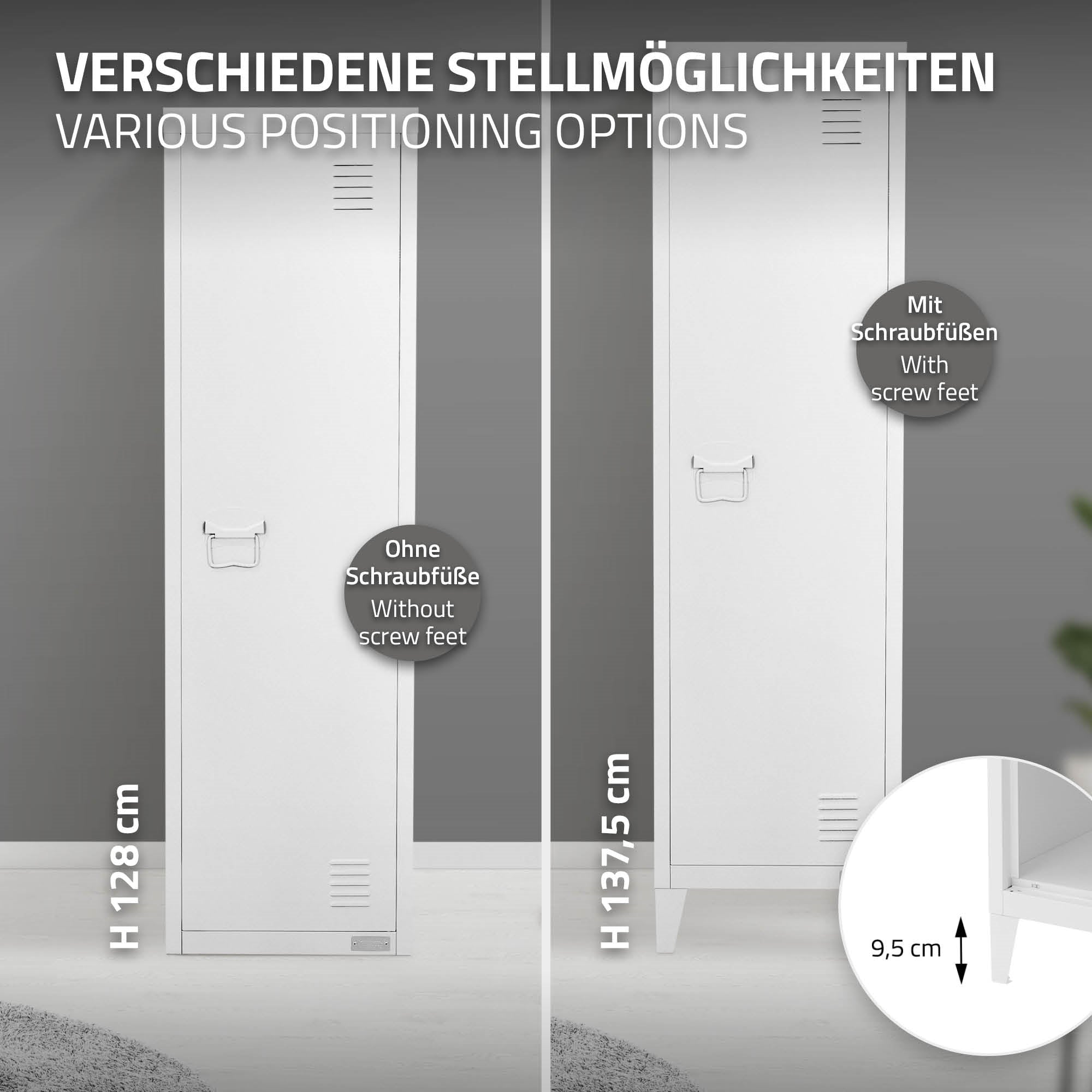 ECD Germany Werkstatt armoire métal blanc 38x38x137,5 cm 1 porte