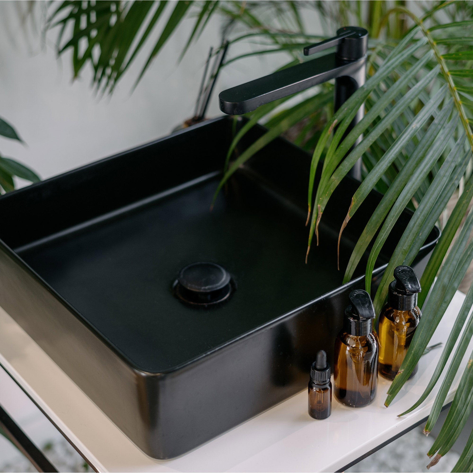 ECD Germany Sanitär vasque à poser noire 39,5cm céramique+bonde