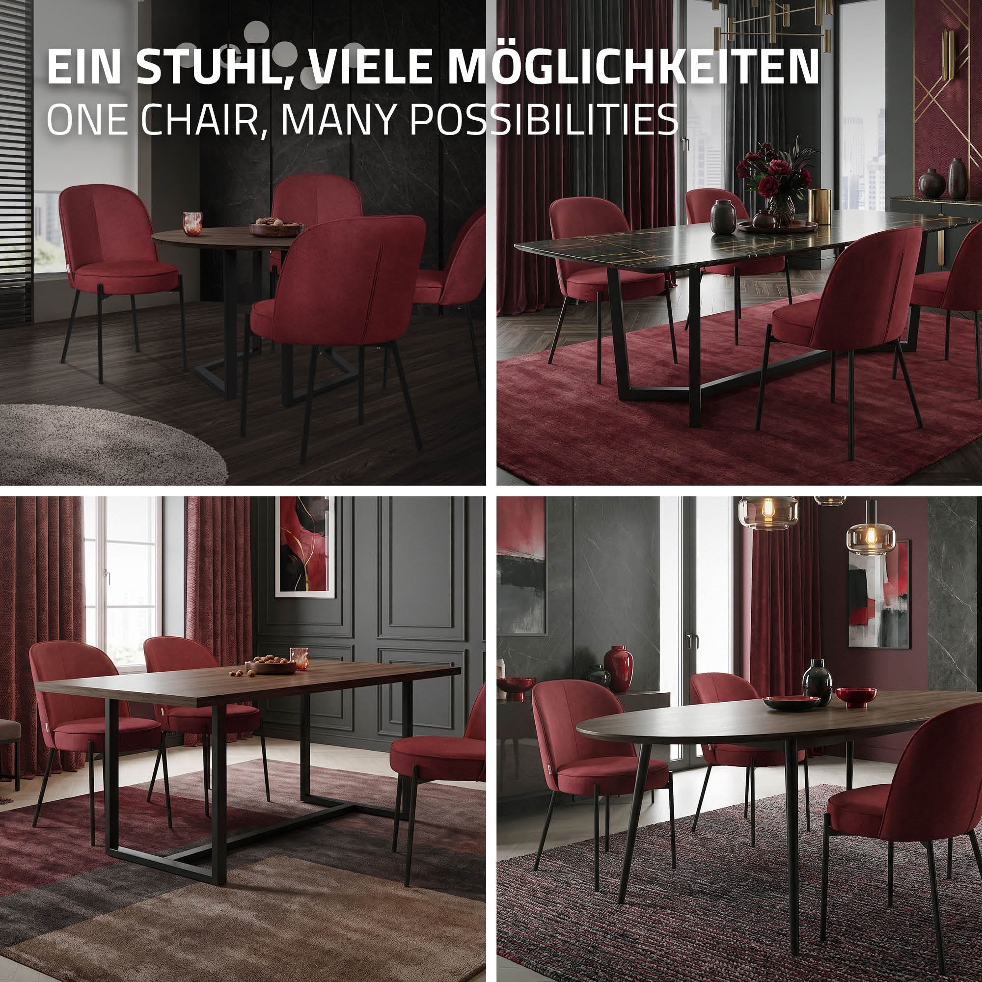 ECD Germany Möbel chaises salle à manger rouge lot de 2