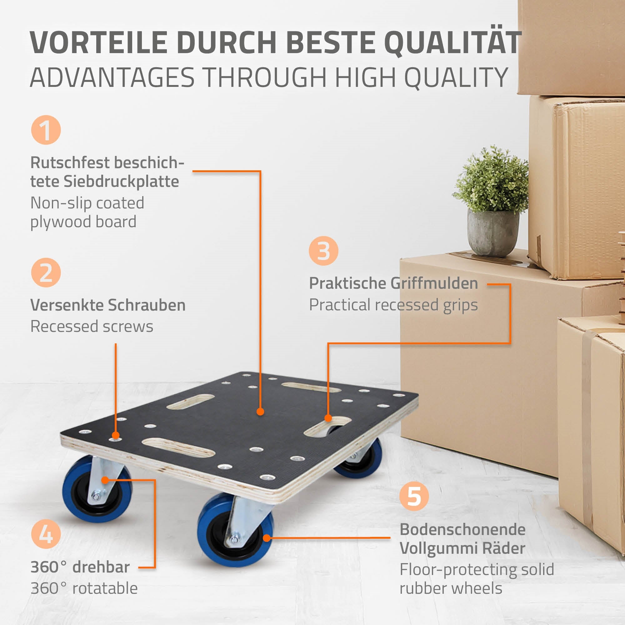 ECD Germany Plateau roulant multiplex 35x50 cm lot de 2 800 kg