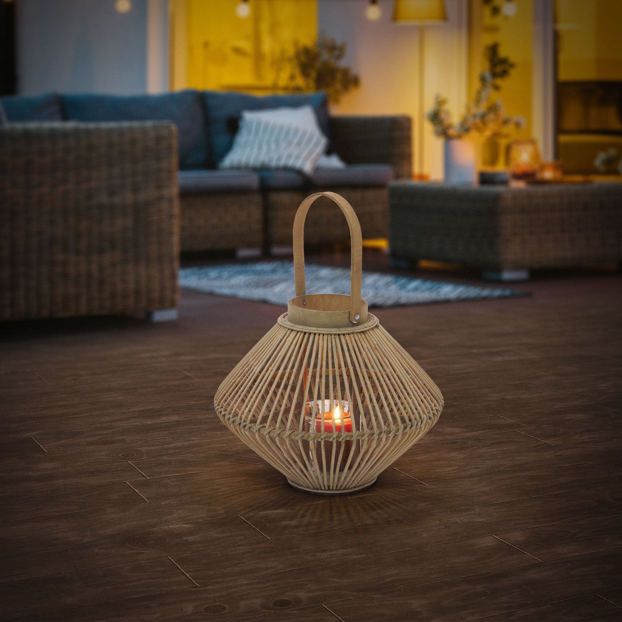 ECD Germany Garten Lanterne bambou 44 cm bois avec verre