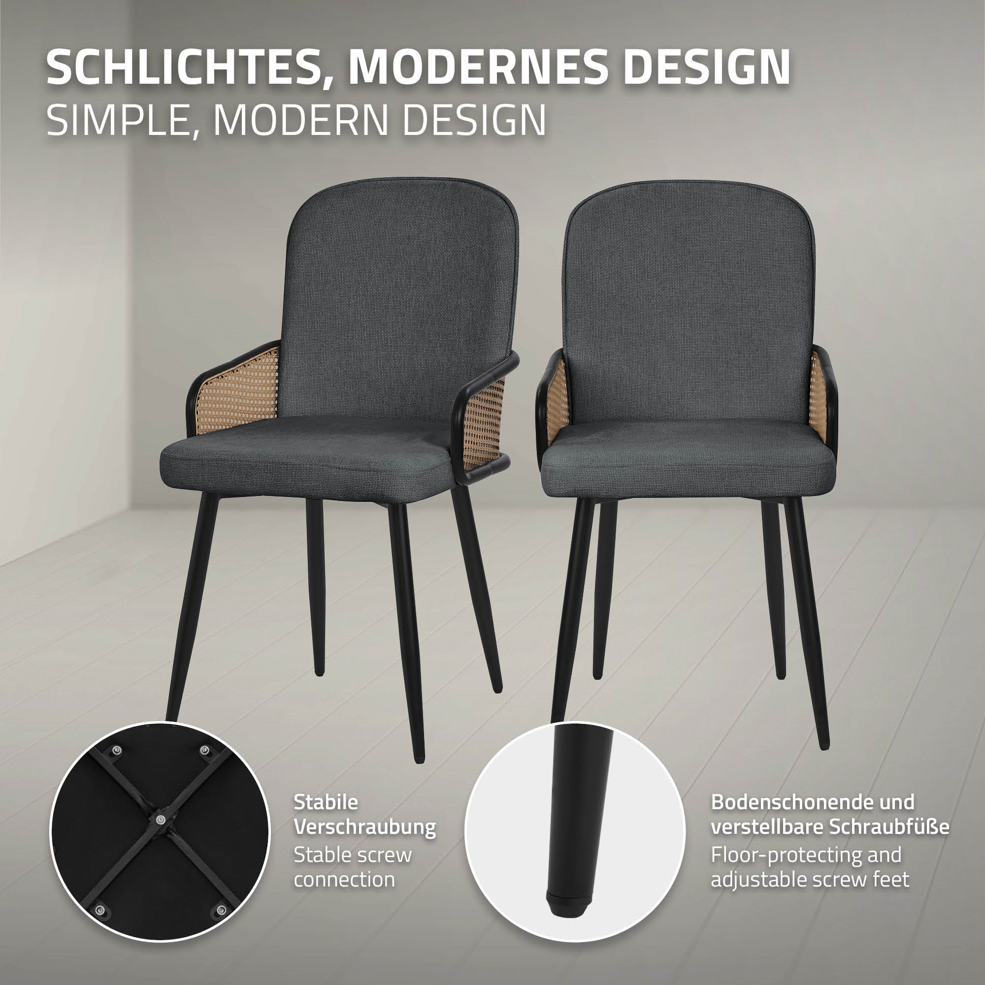 ECD Germany Möbel lot 6 chaises salle à manger anthracite rotin