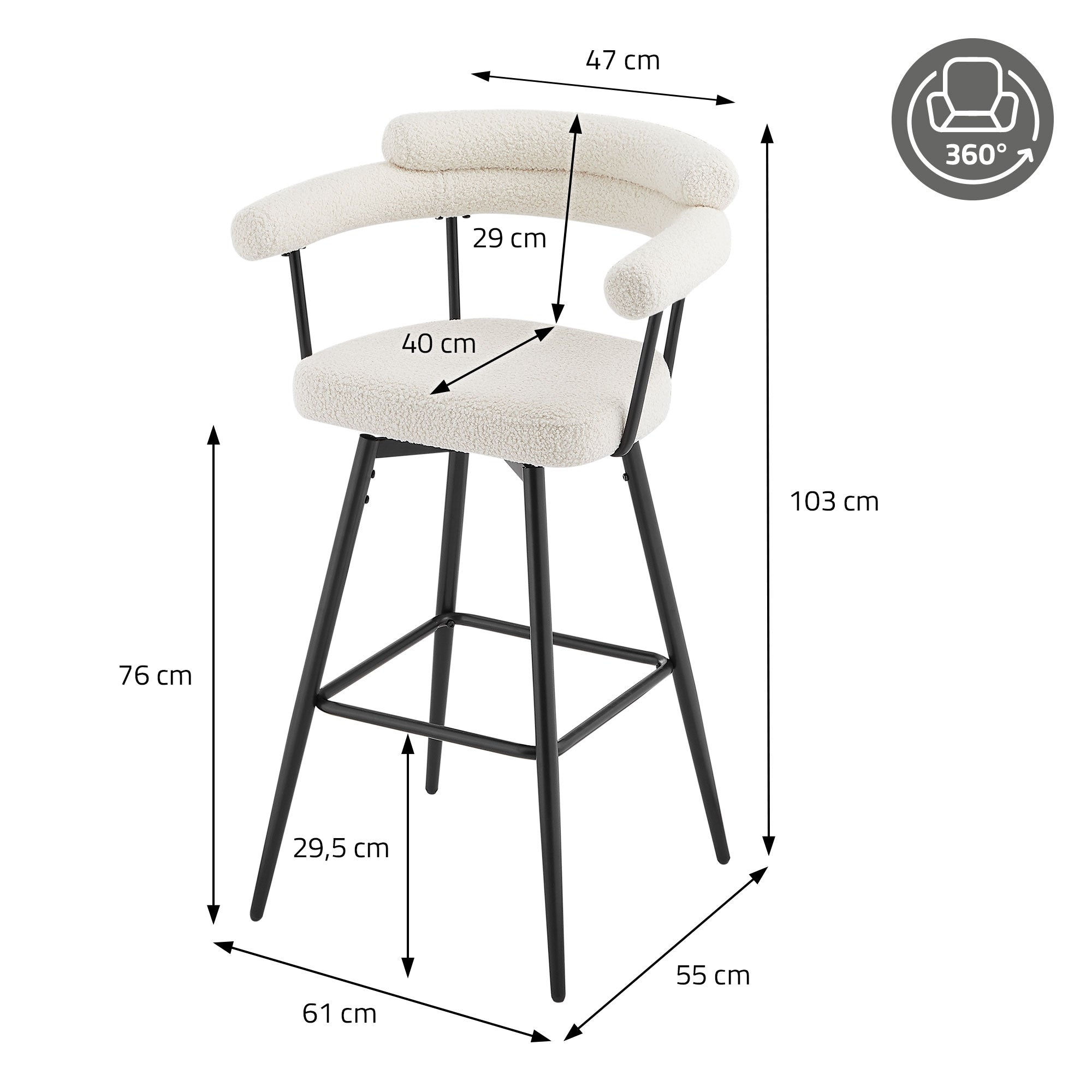 ECD Germany Möbel lot 4 tabourets de bar beiges pivotants 61x103