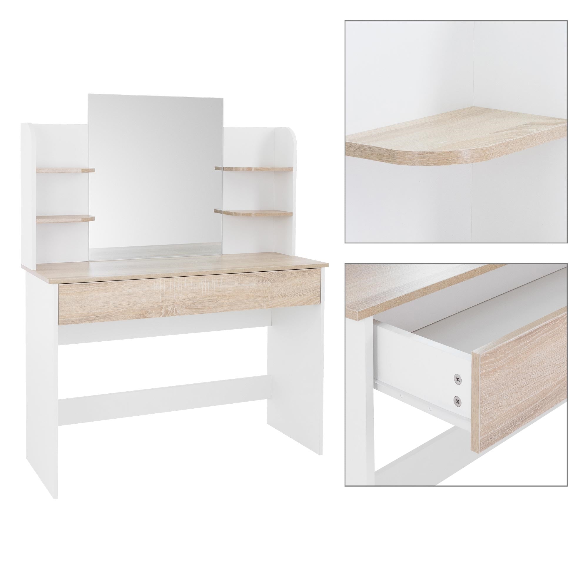 ECD Germany Möbel coiffeuse blanche 108 cm avec miroir et tabouret