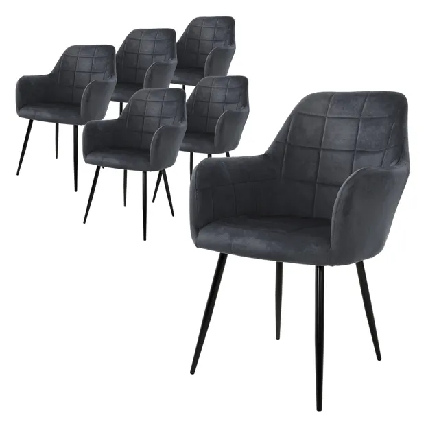 ECD Germany chaise salle à manger lot 6 gris foncé velours accoudoirs
