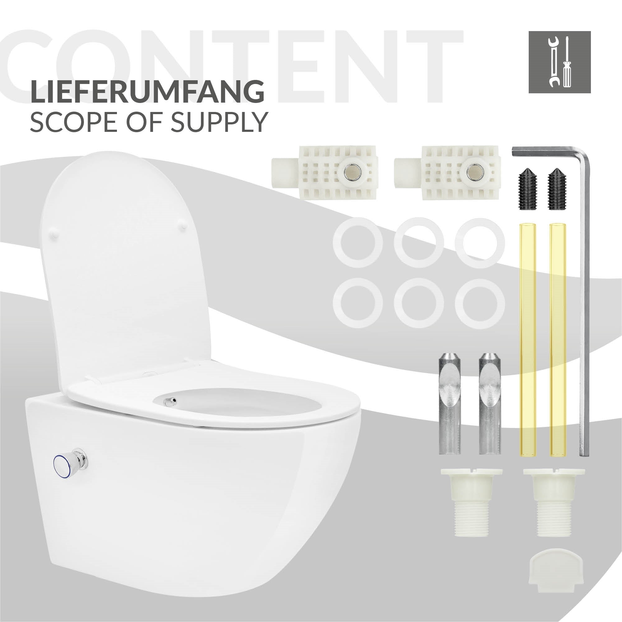 Luxebath WC Suspendu Céramique Blanc 54 cm Sans Bride Bidet