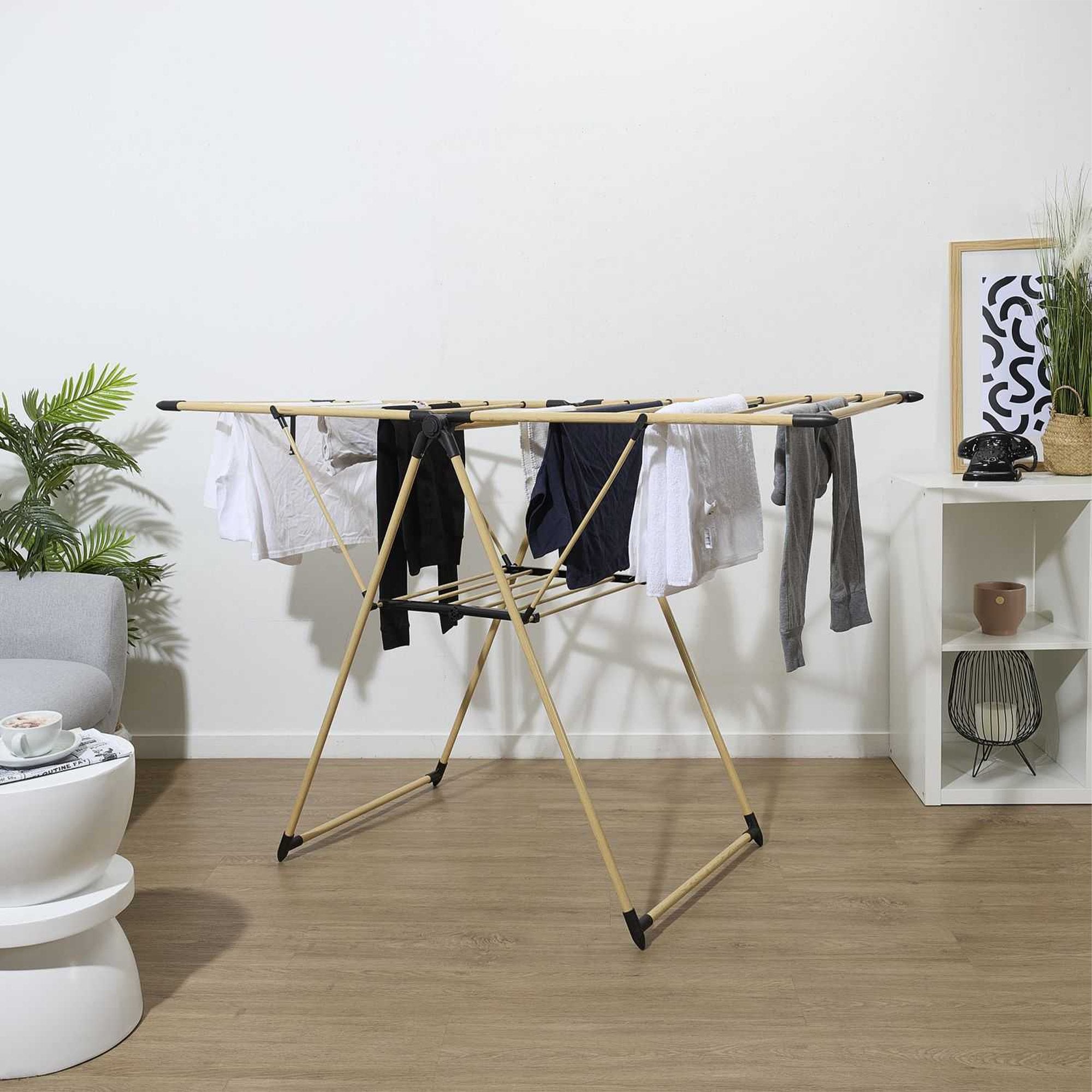 Stokomani Maison Étendoir à linge effet bois pliable